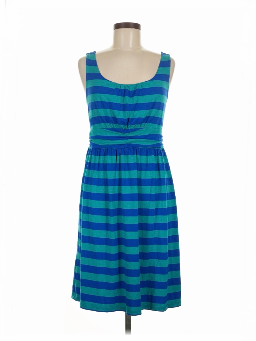 Faded Glory Blue and Teal Striped Sleeveless Midi Dress